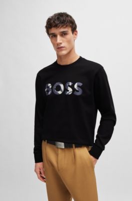 Ceinture en cuir avec boucle plate logot&eacute;e &agrave; la finition vieillie, Noir