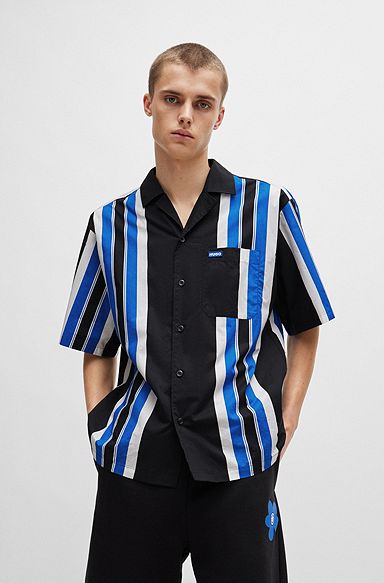 Oversize-fit shirt in printed cotton poplin, Black