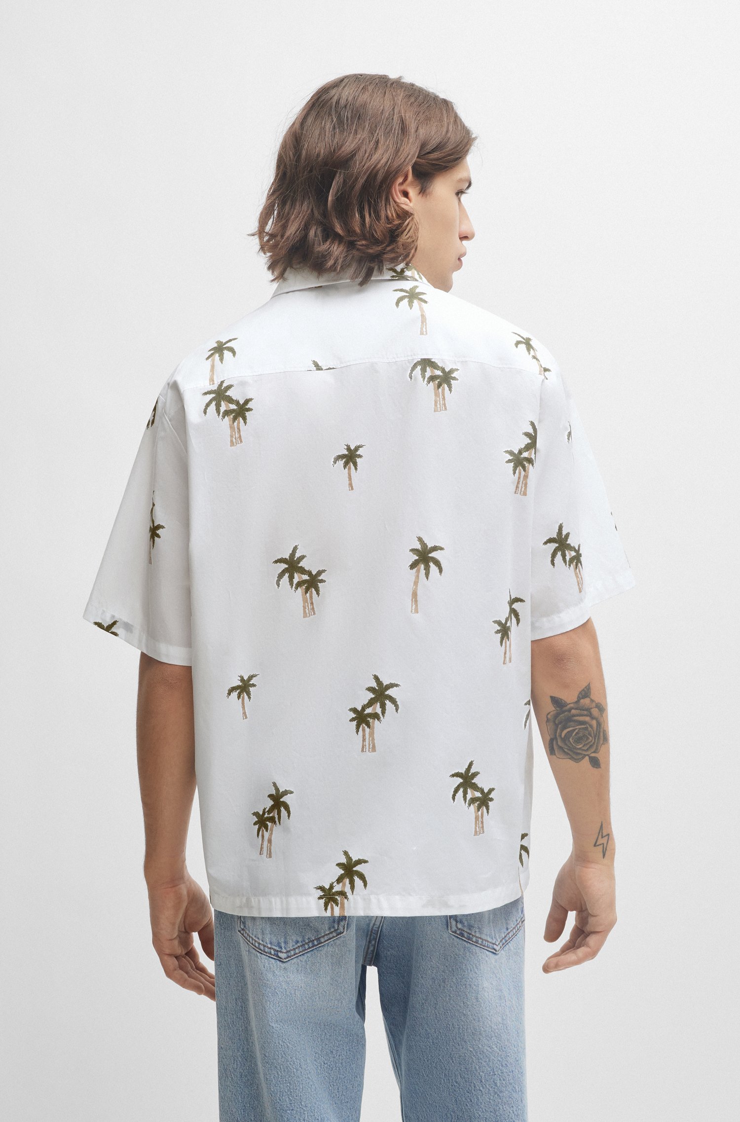 Camisa oversize fit de popelín algodón con logo estampado
