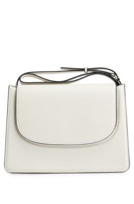 Hugo Boss Leather Crossbody Bag With Embossed Logo In Neutral