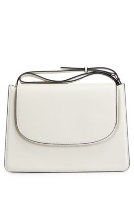 Leather crossbody bag with embossed logo, White