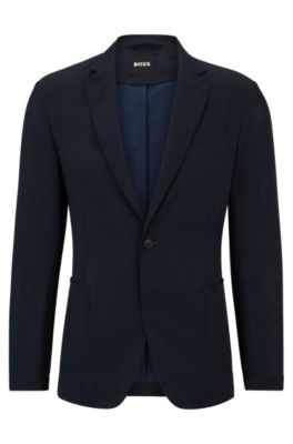 Hugo Boss Slim-fit Jacket In Wrinkle-resistant Mesh In Dark Blue