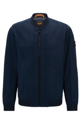 Hugo Boss Water-repellent Jacket In Cotton-effect Crinkle Fabric In Dark Blue