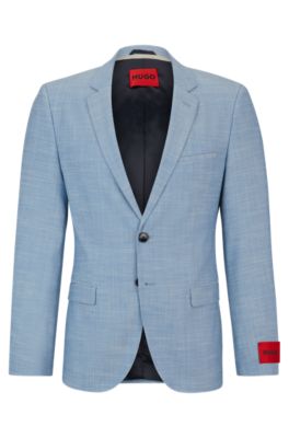 Shop Hugo Extra-slim-fit Jacket In Linen-look Cloth In Light Blue