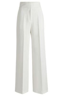 Pantalones regular fit de talle alto y pernera acampanada, Blanco