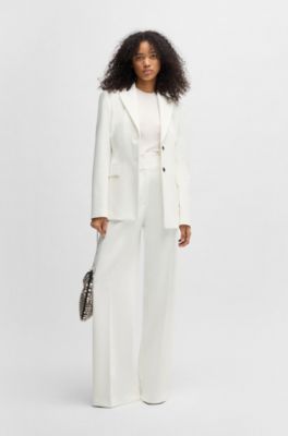 Pantalones regular fit de talle alto y pernera acampanada, Blanco