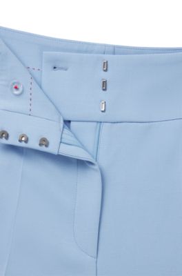 Pantalones regular fit de talle alto y pernera acampanada, Celeste