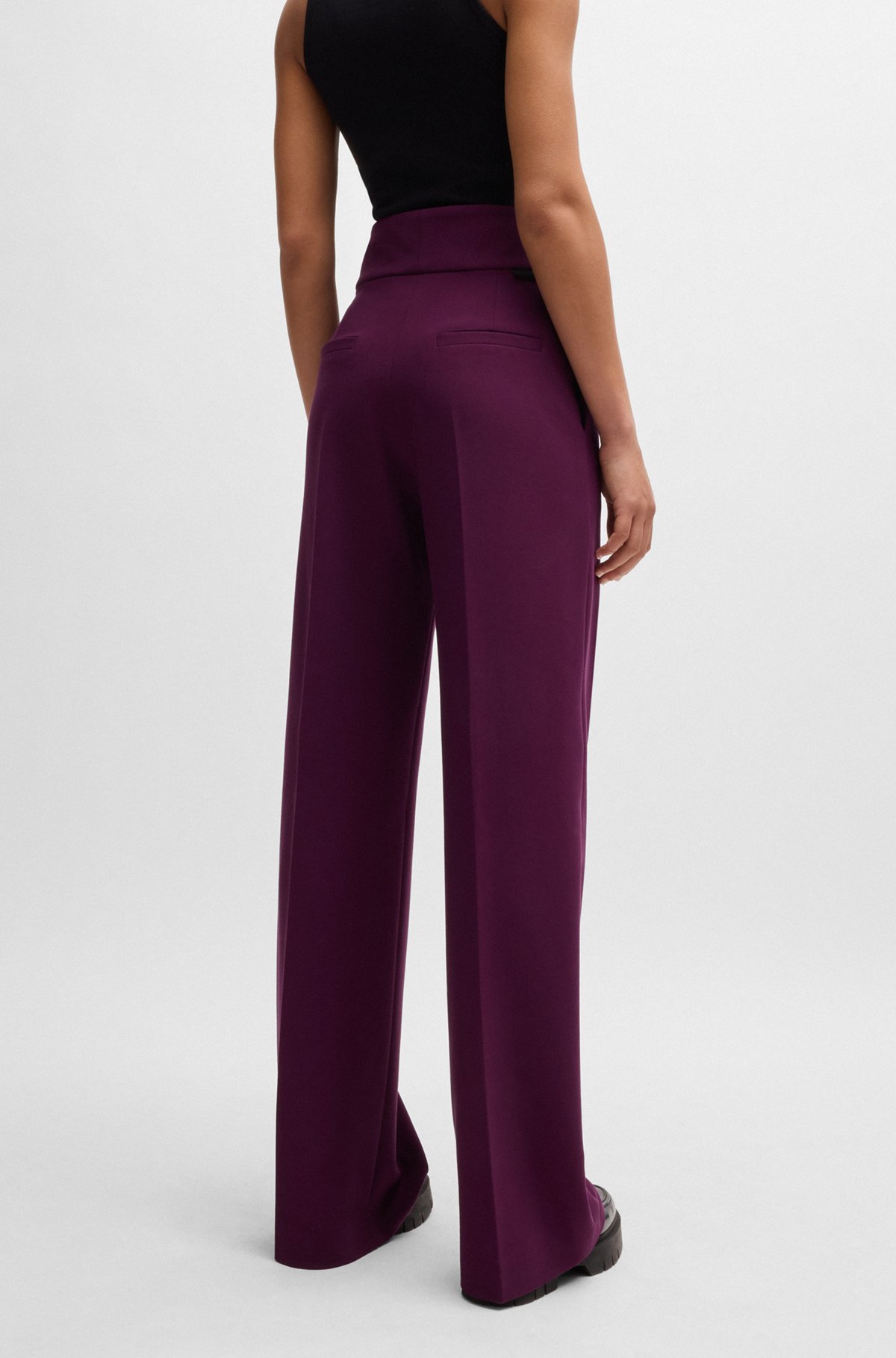 HUGO - Regular-fit high-waisted trousers with flared leg HUGO - Regular-fit high-waisted trousers with flared leg