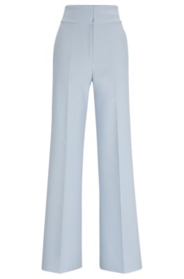 Shop Hugo Regular-fit High-waisted Trousers With Flared Leg In Purple