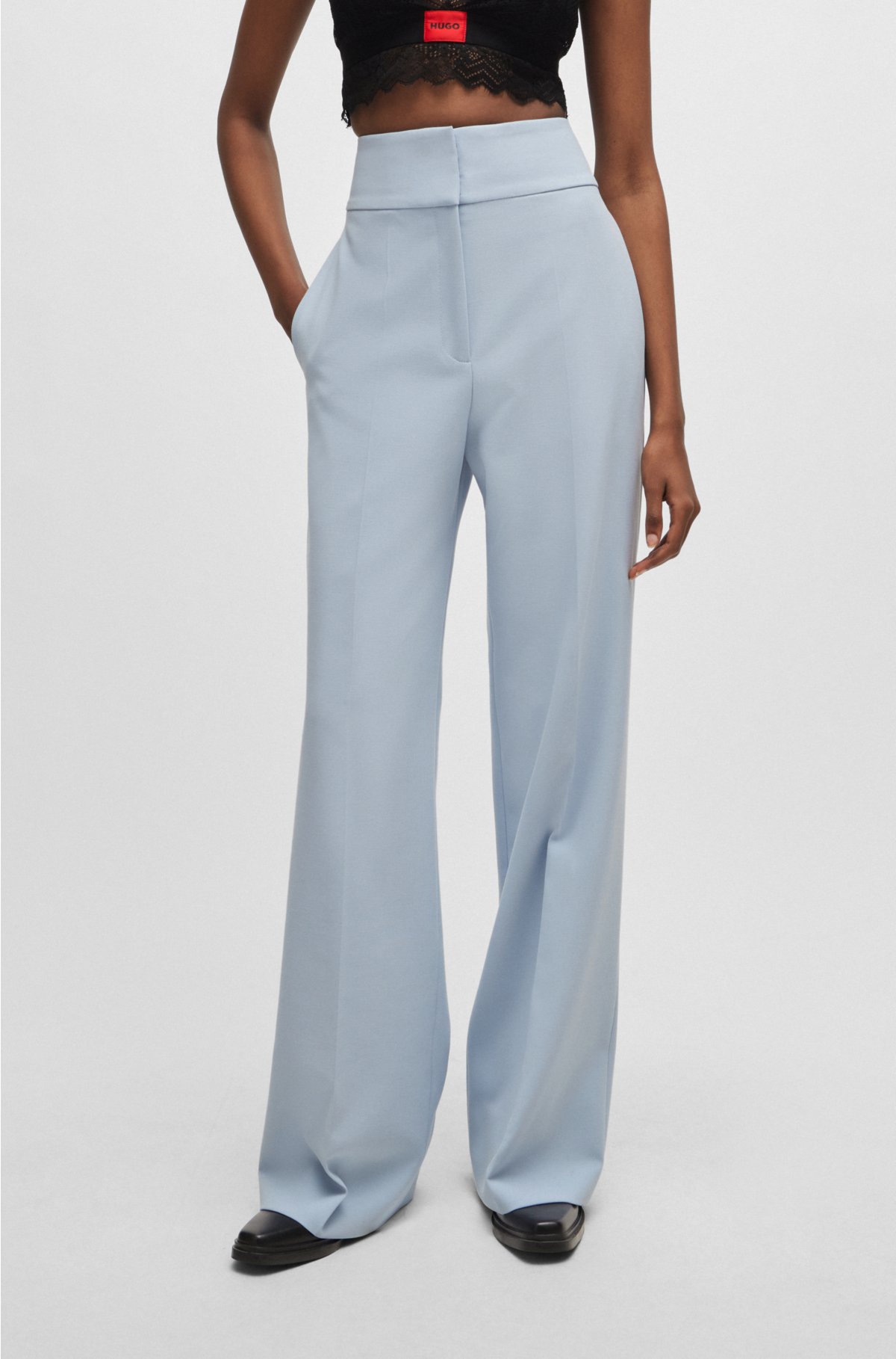 HUGO - Regular-fit high-waisted trousers with flared leg