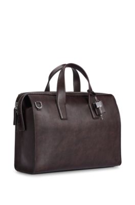 Porte-documents en cuir avec pochette astucieuse, Marron fonc&eacute;