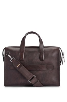 Porte-documents en cuir avec pochette astucieuse, Marron fonc&eacute;