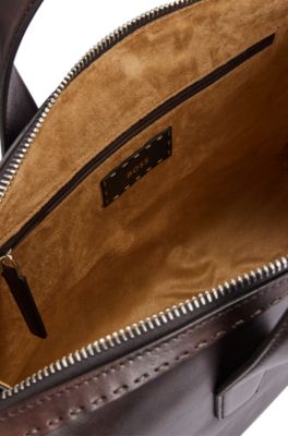 Porte-documents en cuir avec pochette astucieuse, Marron fonc&eacute;