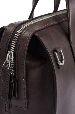 Porte-documents en cuir avec pochette astucieuse, Marron fonc&eacute;