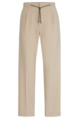 Modern-fit trousers in linen-look material, Beige