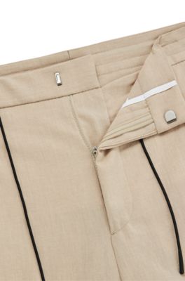 Modern-fit trousers in linen-look material, Beige