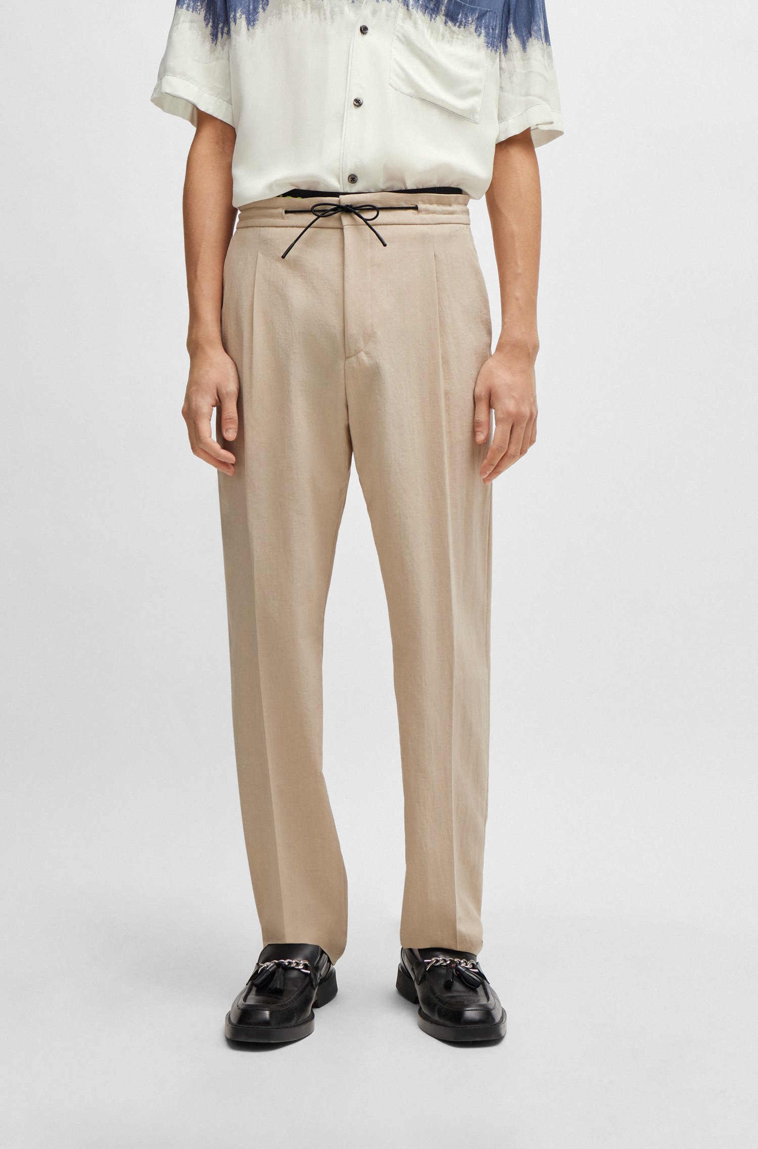 Modern-fit trousers linen-look material