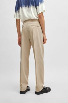 Modern-fit trousers in linen-look material, Beige