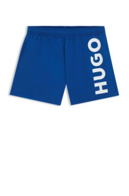 Ba&ntilde;ador tipo shorts con logo estampado vertical, Azul