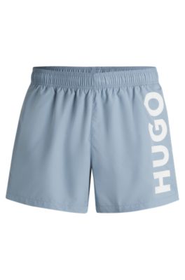 Swim shorts with vertical logo print, Light Blue