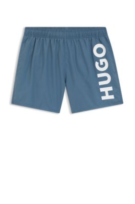Swim shorts with vertical logo print, Light Blue