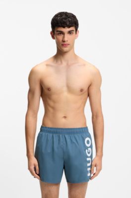 Shorts de bain &agrave; logo imprim&eacute; vertical, bleu clair
