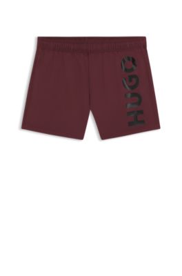 Ba&ntilde;ador tipo shorts con logo estampado vertical, Rojo oscuro