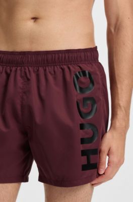 Swim shorts with vertical logo print, Dark Red