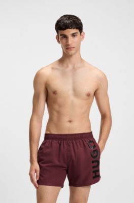 Swim shorts with vertical logo print, Dark Red