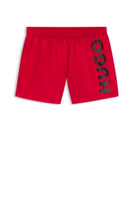 Swim shorts with vertical logo print, Red
