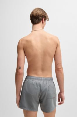 Fully lined swim shorts with vertical logo, Grey