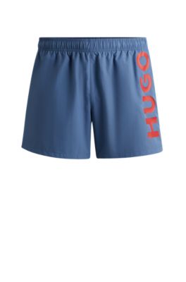 Hugo Boss Fully Lined Swim Shorts With Vertical Logo In Blue