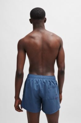 Fully lined swim shorts with vertical logo, Blue