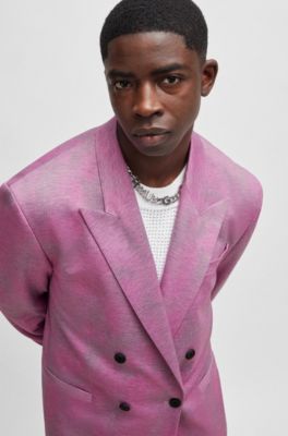 Modern-fit suit in printed performance-stretch fabric, light pink