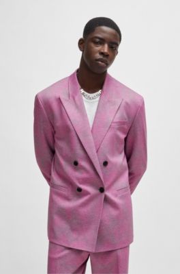 Modern-fit suit in printed performance-stretch fabric, light pink