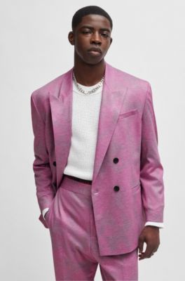 Modern-fit suit in printed performance-stretch fabric, light pink