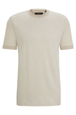 BOSS - Cotton-silk regular-fit T-shirt with mixed structures