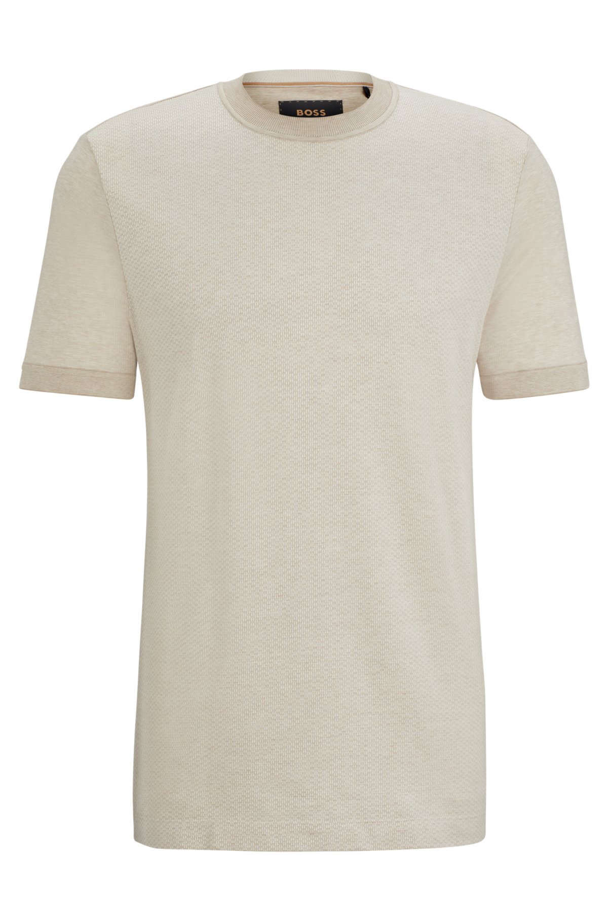 BOSS - Cotton-silk regular-fit T-shirt with mixed structures