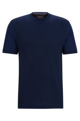 BOSS - Cotton-silk regular-fit T-shirt with mixed structures