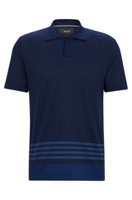 BOSS - Cotton-silk polo shirt with striped details