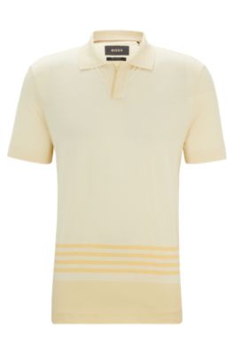 Shop Hugo Boss Cotton-silk Polo Shirt With Striped Details In Light Yellow