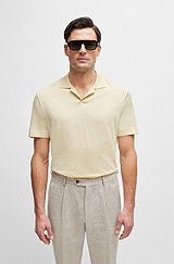 Cotton-silk polo shirt with striped details, Light Yellow