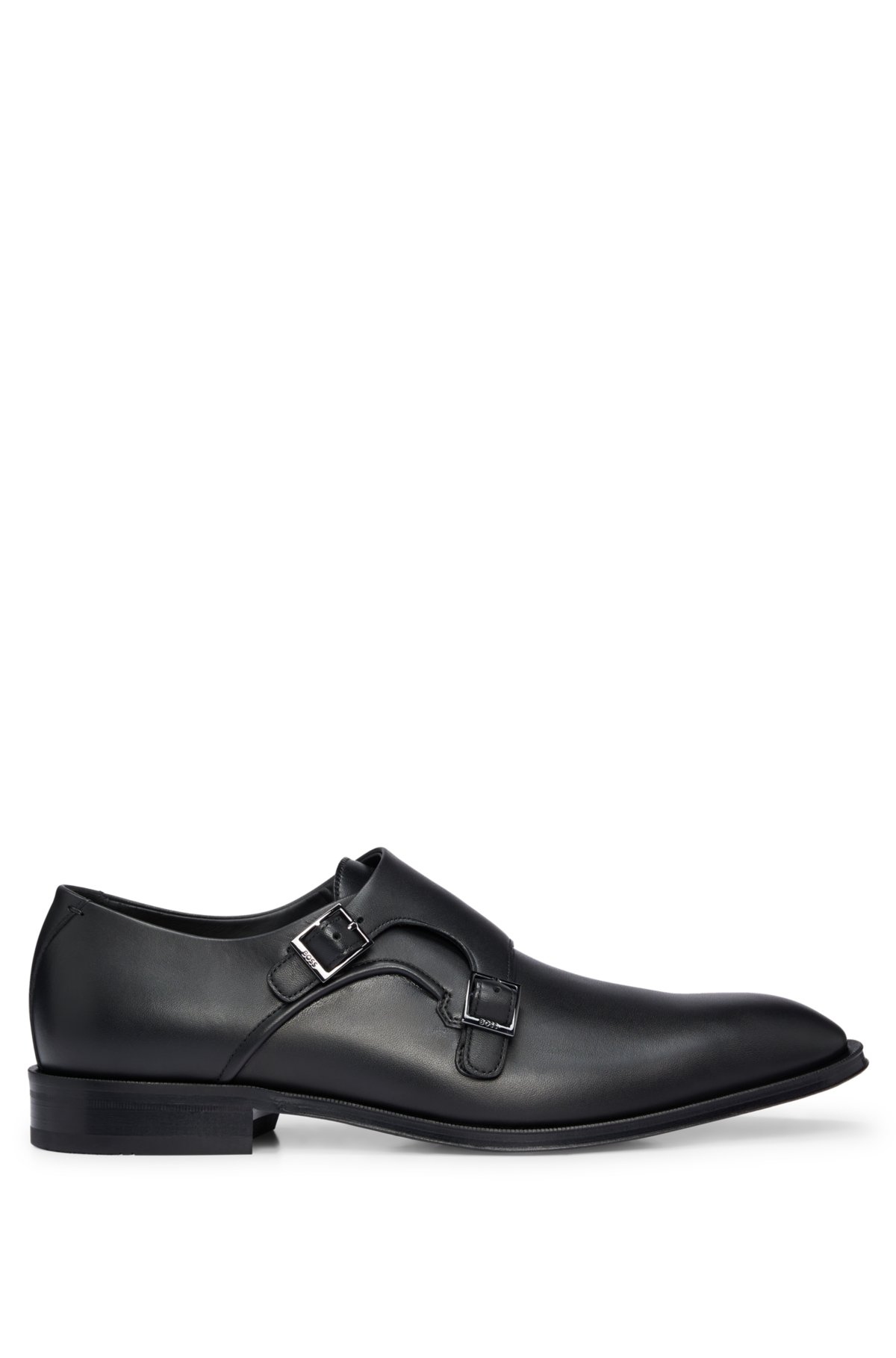 BOSS - Double-monk shoes in smooth leather with metal buckles