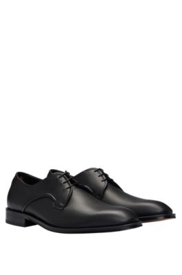 Hugo Boss Italian-made Derby Shoes In Leather In Black