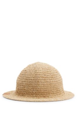 Cloche-style bucket hat in cotton raffia, White