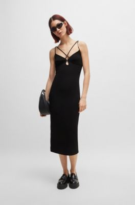 Stretch-jersey dress with logo-trim strap, Black