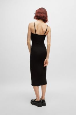 Stretch-jersey dress with logo-trim strap, Black