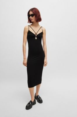 Stretch-jersey dress with logo-trim strap, Black