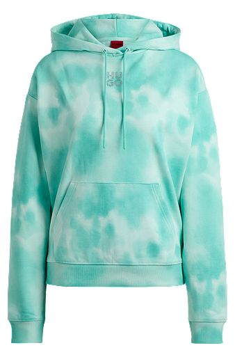 Cotton-terry relaxed-fit hoodie with seasonal logo, Patterned
