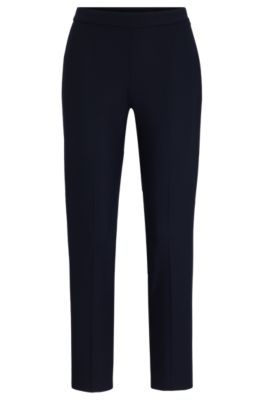 Shop Hugo Boss Regular-fit Trousers In Micro-patterned Super-stretch Fabric In Dark Blue